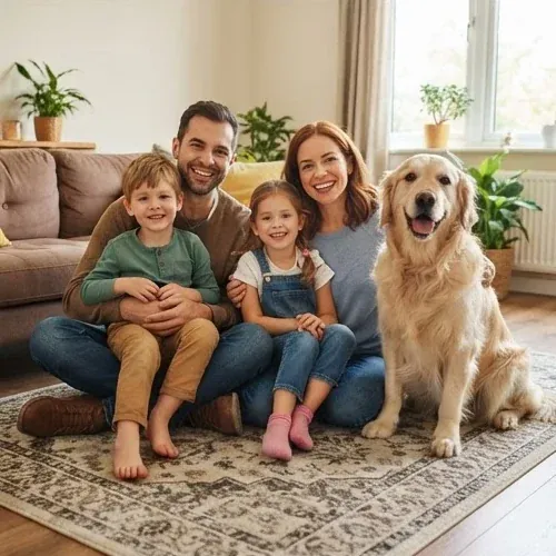 A photo of a family on a Sunday, the kind a throw is designed from