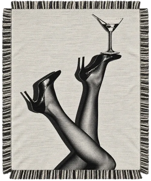 The Martini Legs throw. Black heels, sheer tights, one very steady martini. In black and white.