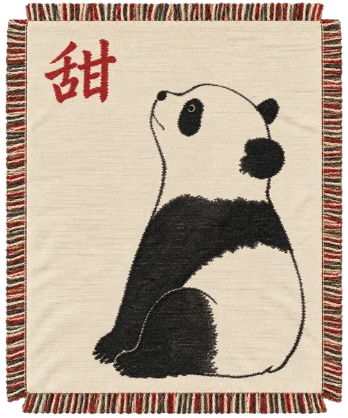 The Sweet Panda throw. An ink panda in a few loose strokes, with a small red 甜.